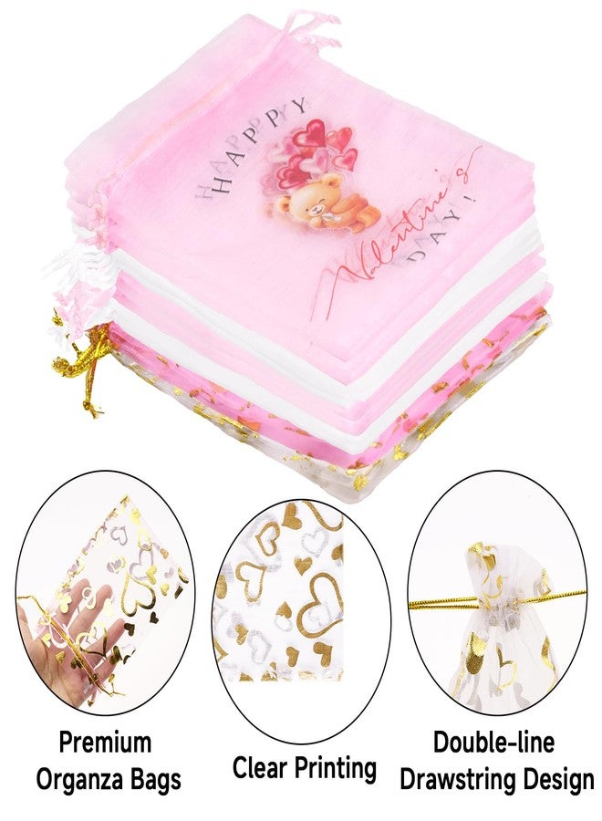 joycraft 30Pcs Valentine's Day Organza Bags - 4x6In Heart Drawstring Party Favor Bags, Small Valentine's Day Gift Wrapping Pouches for Jewelry, Cookie, Candy, Chocolate - Image 3